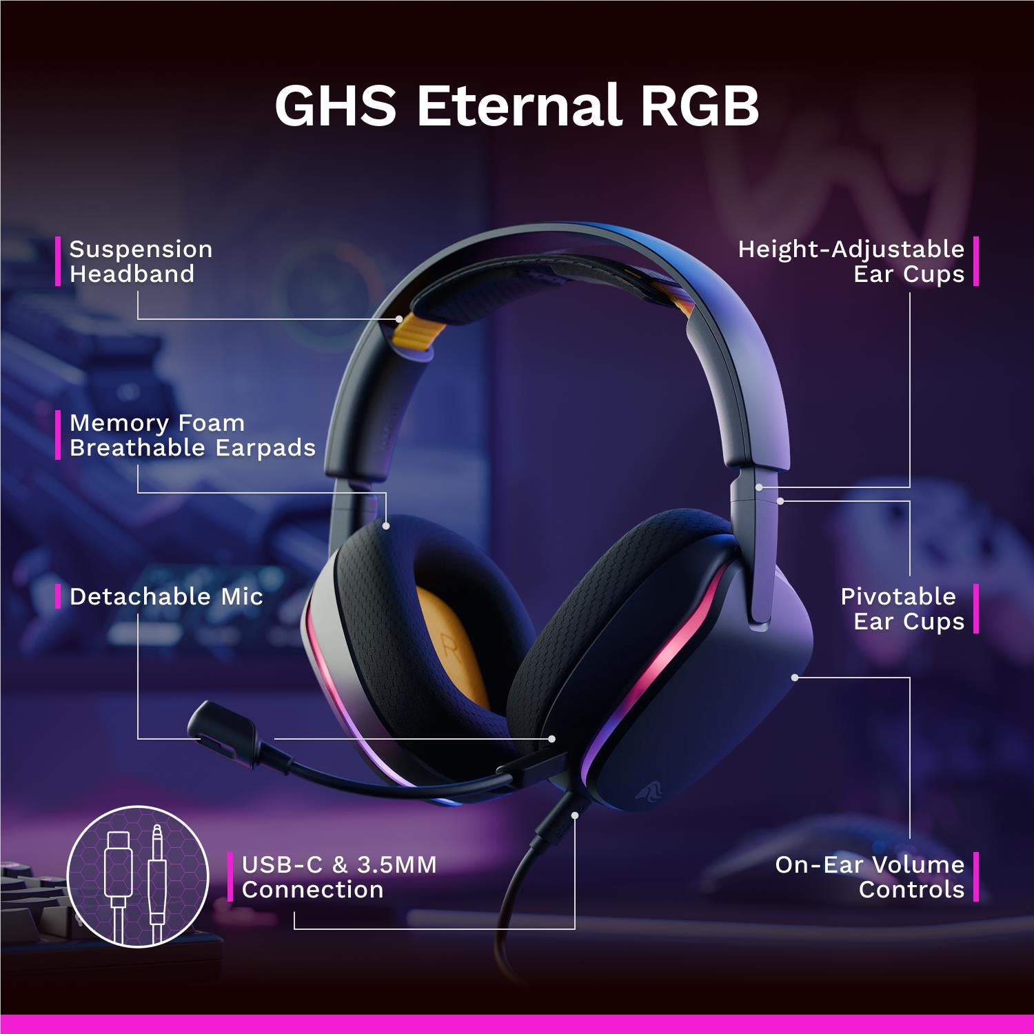 Glorious GHS Eternal RGB Stereo RGB Gaming Headset for PS5, PS4, Switch and PC (Black)